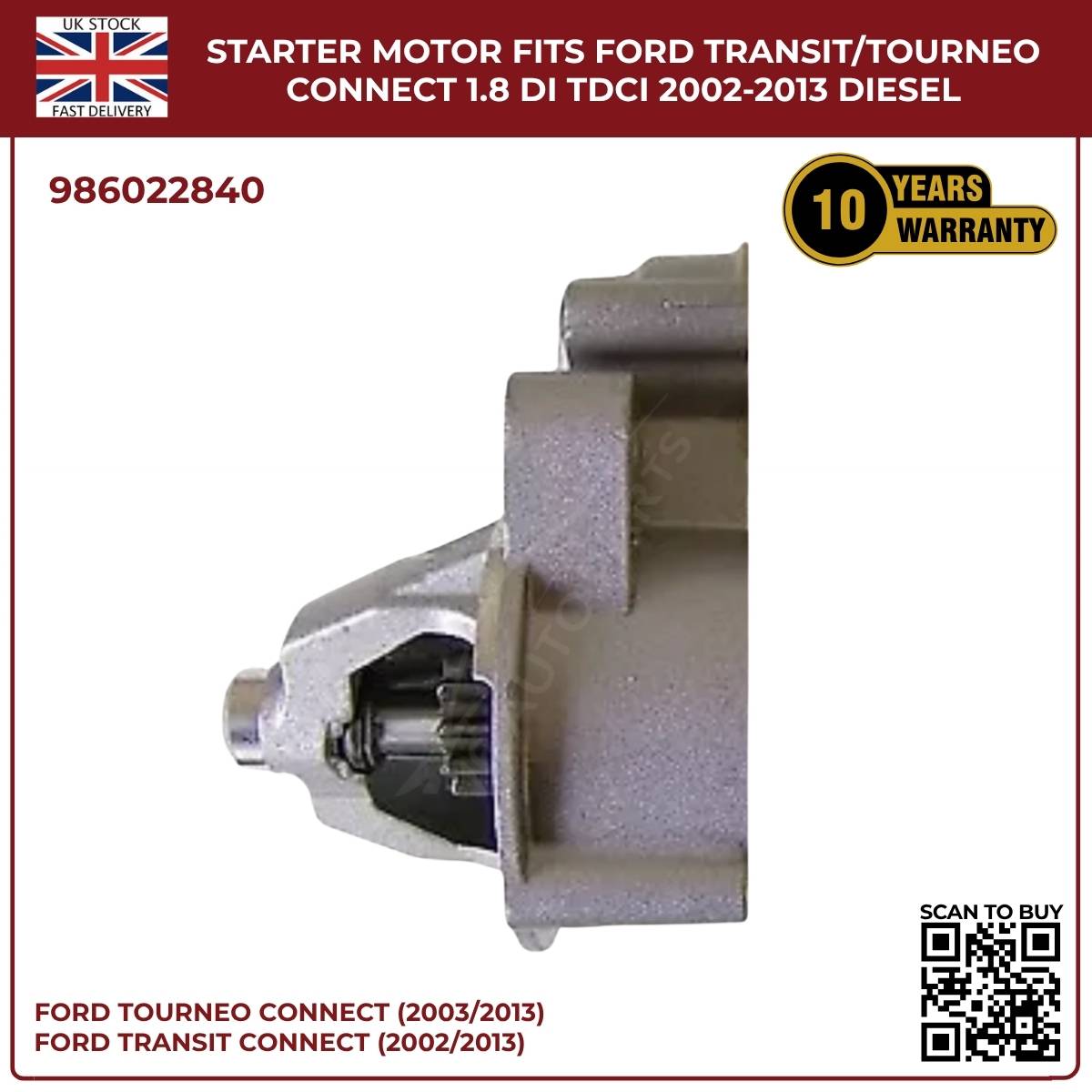 Ford Transit/Tourneo Connect 1.8 Diesel Starter Motor (2002–2013, DI/TDCi)