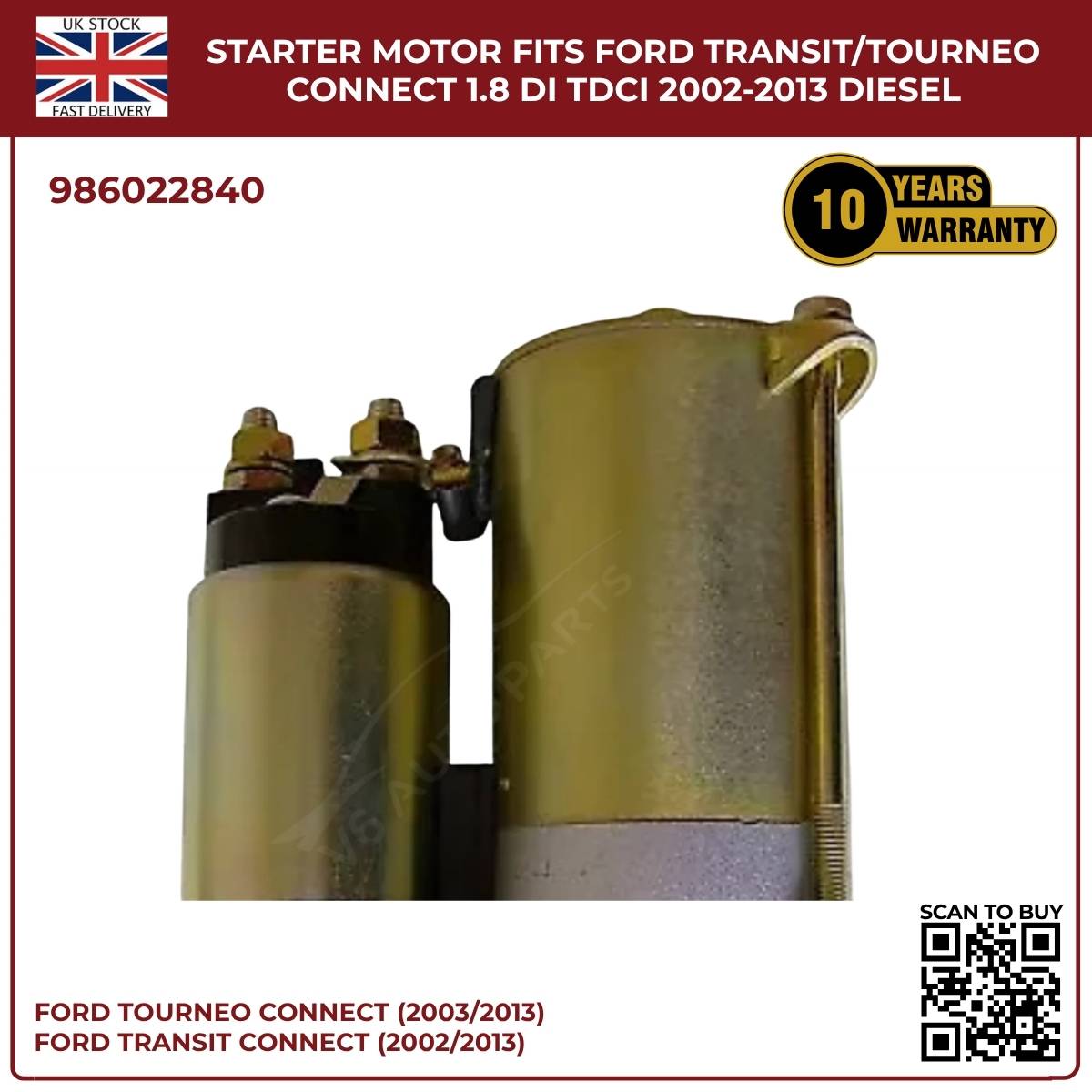 Ford Transit/Tourneo Connect 1.8 Diesel Starter Motor (2002–2013, DI/TDCi)