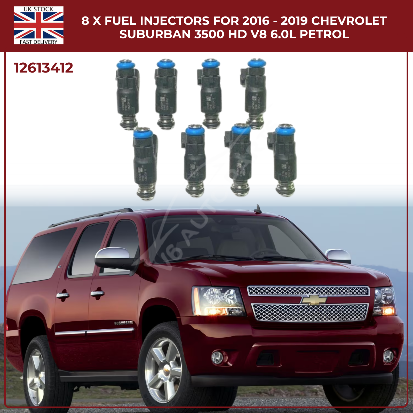 8x Fuel Injectors | OEM 12613412 | Fits 2016–2019 Chevrolet Suburban 3500 V8 6.0L Petrol