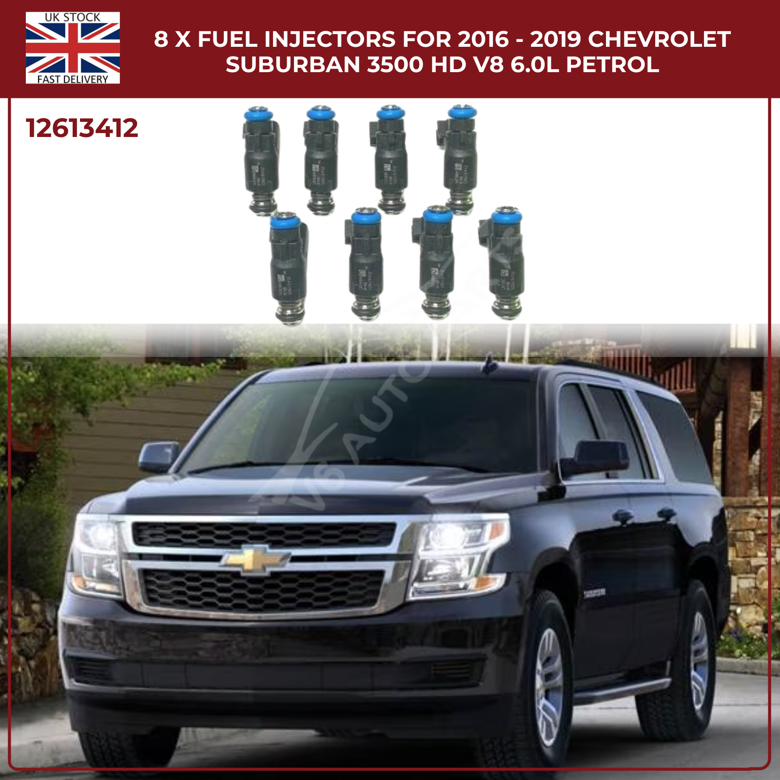 8x Fuel Injectors | OEM 12613412 | Fits 2016–2019 Chevrolet Suburban 3500 V8 6.0L Petrol