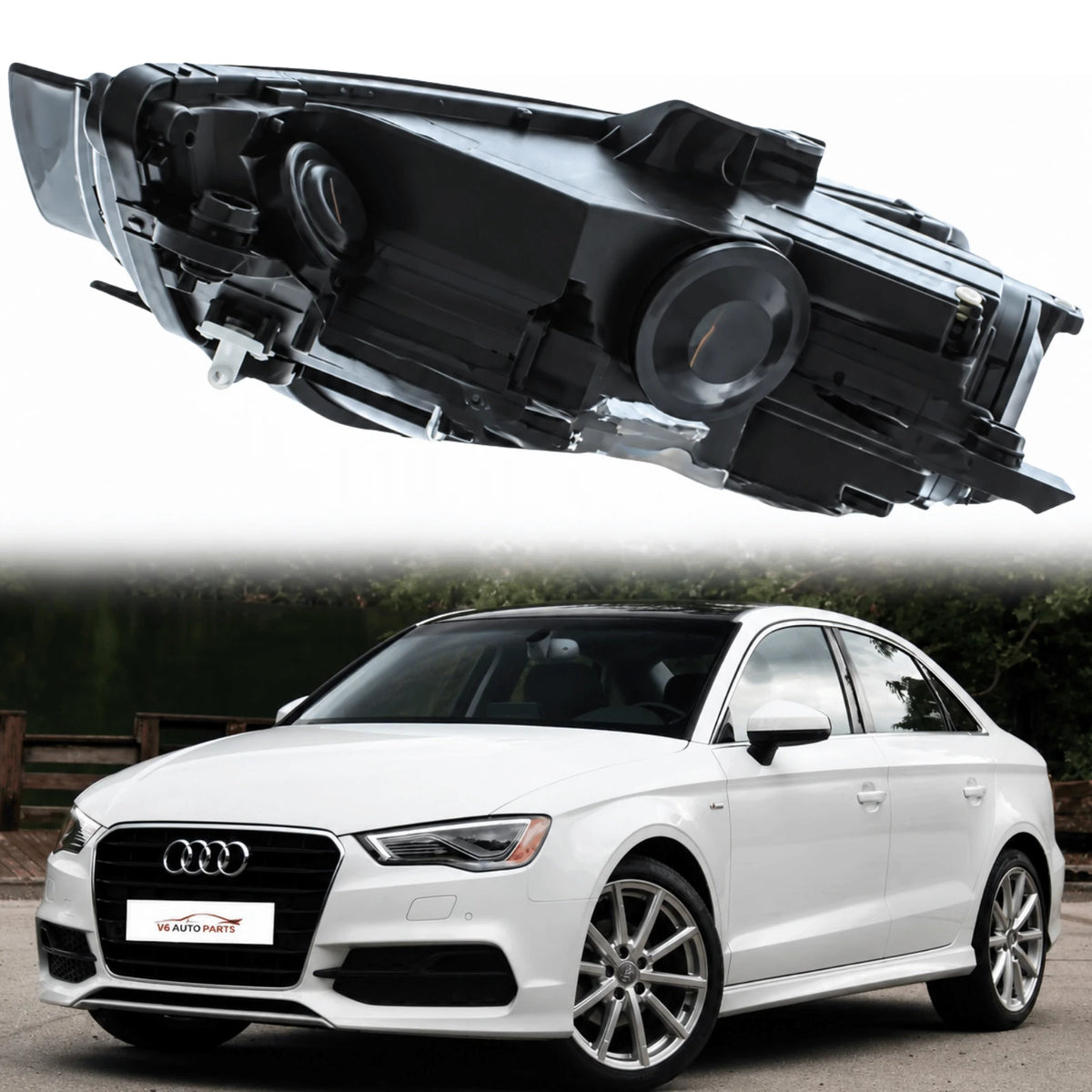 Image of Audi A3 8V RH Front Halogen Headlamp Black Inner Housing 8V0941004A