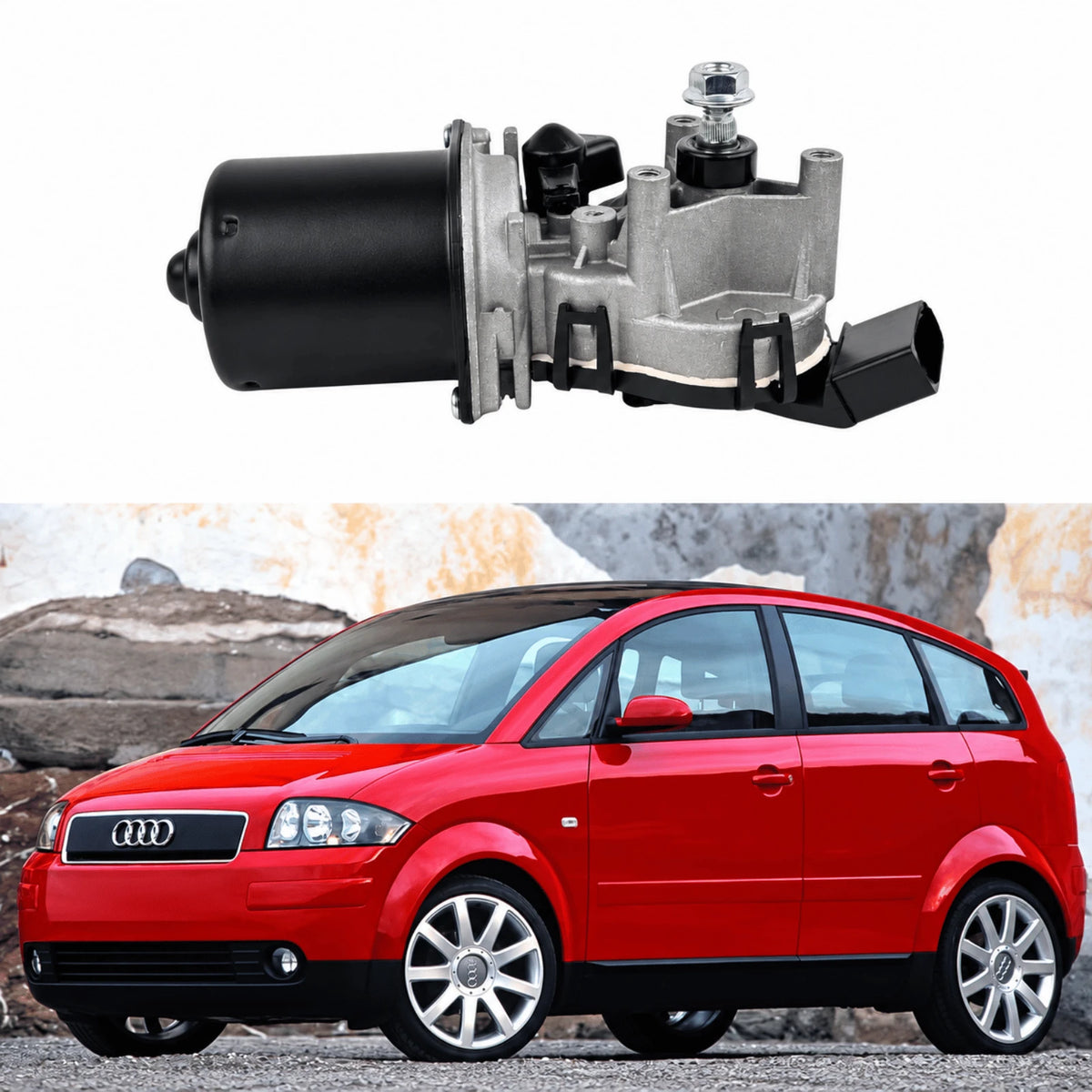 image of Audi A2 1.2 TDI front windshield wiper motor assembly 2000-2005 part number 8Z0955113
