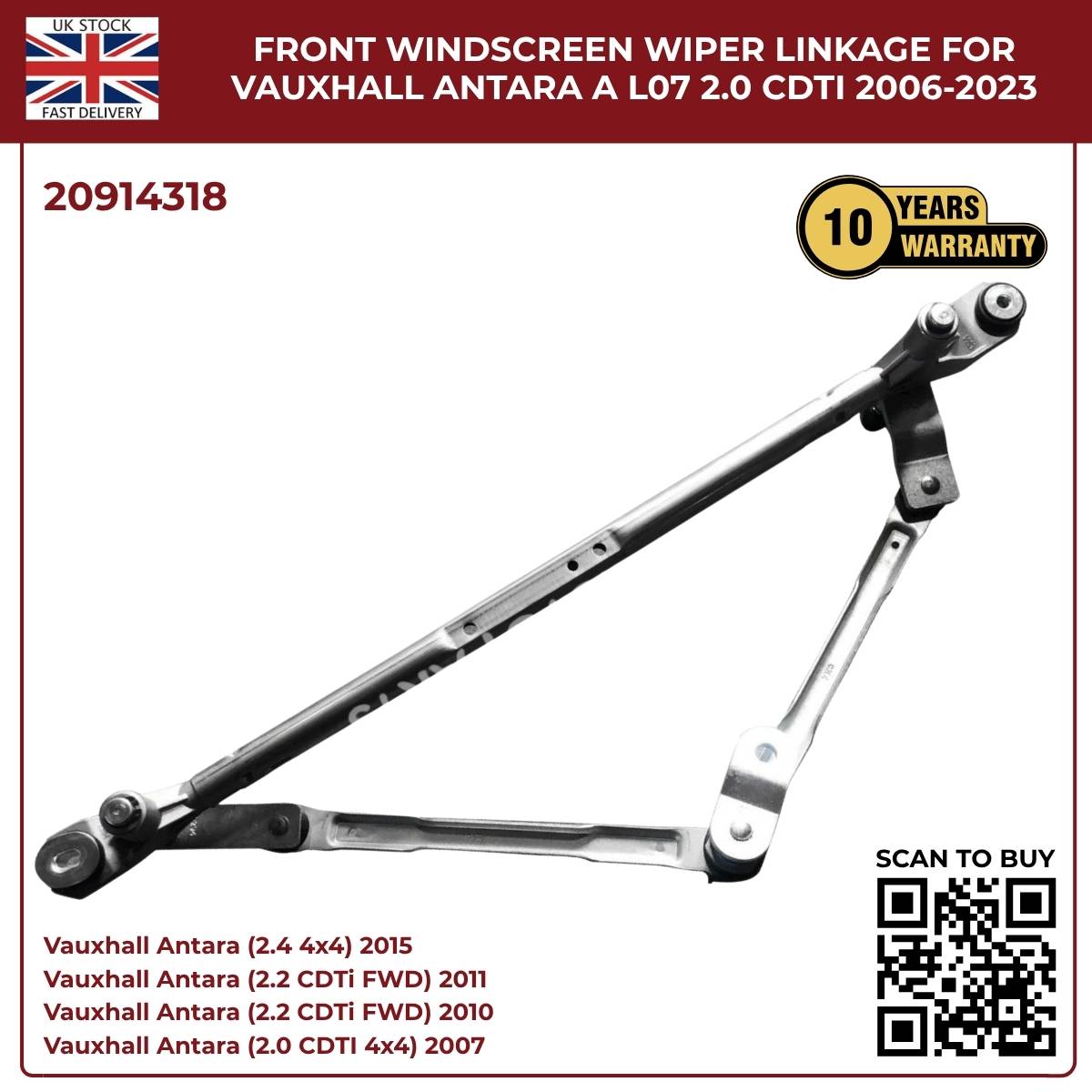 Front Windscreen Wiper Linkage Assembly – Fits Vauxhall Opel Antara 2007‑Onwards (Diesel & Petrol) | OE Ref 20914318
