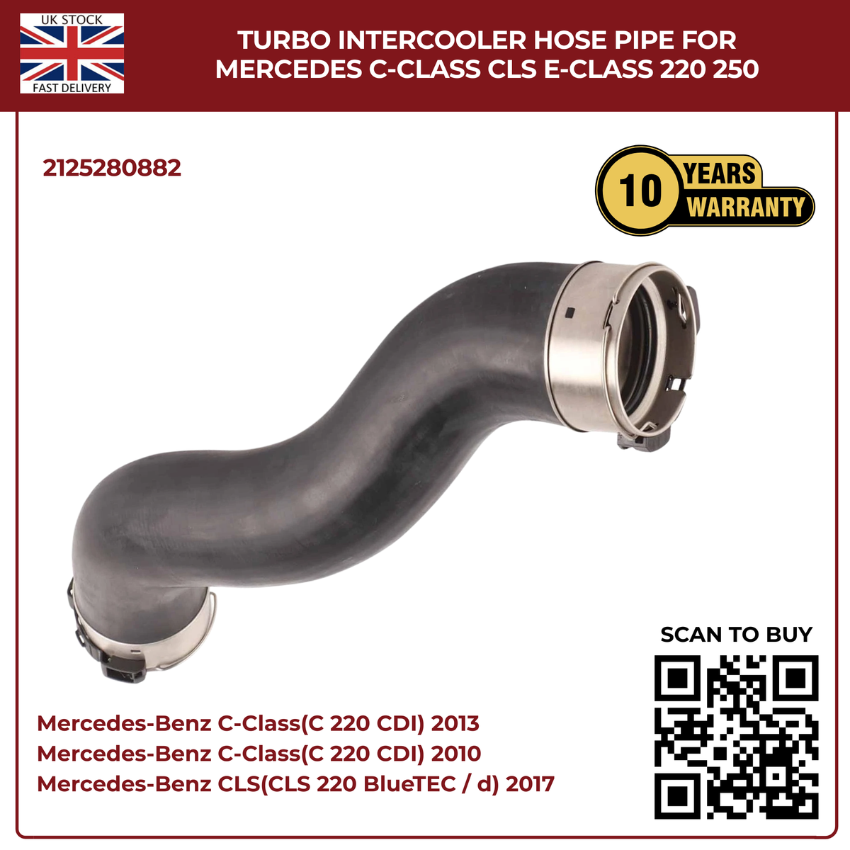 Turbo Intercooler Hose Pipe for Mercedes-Benz C-Class, CLS & E-Class 220/250 CDi BlueTEC – OEM 2125280882