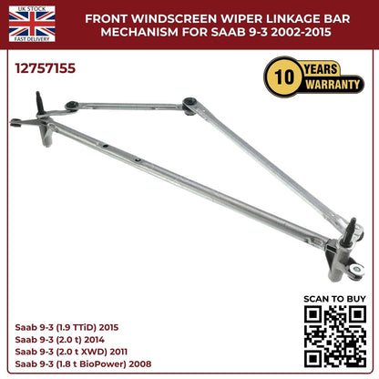 image of Replacement Front Windscreen Wiper Linkage Bar for Saab 9-3 2002–2015 12757155