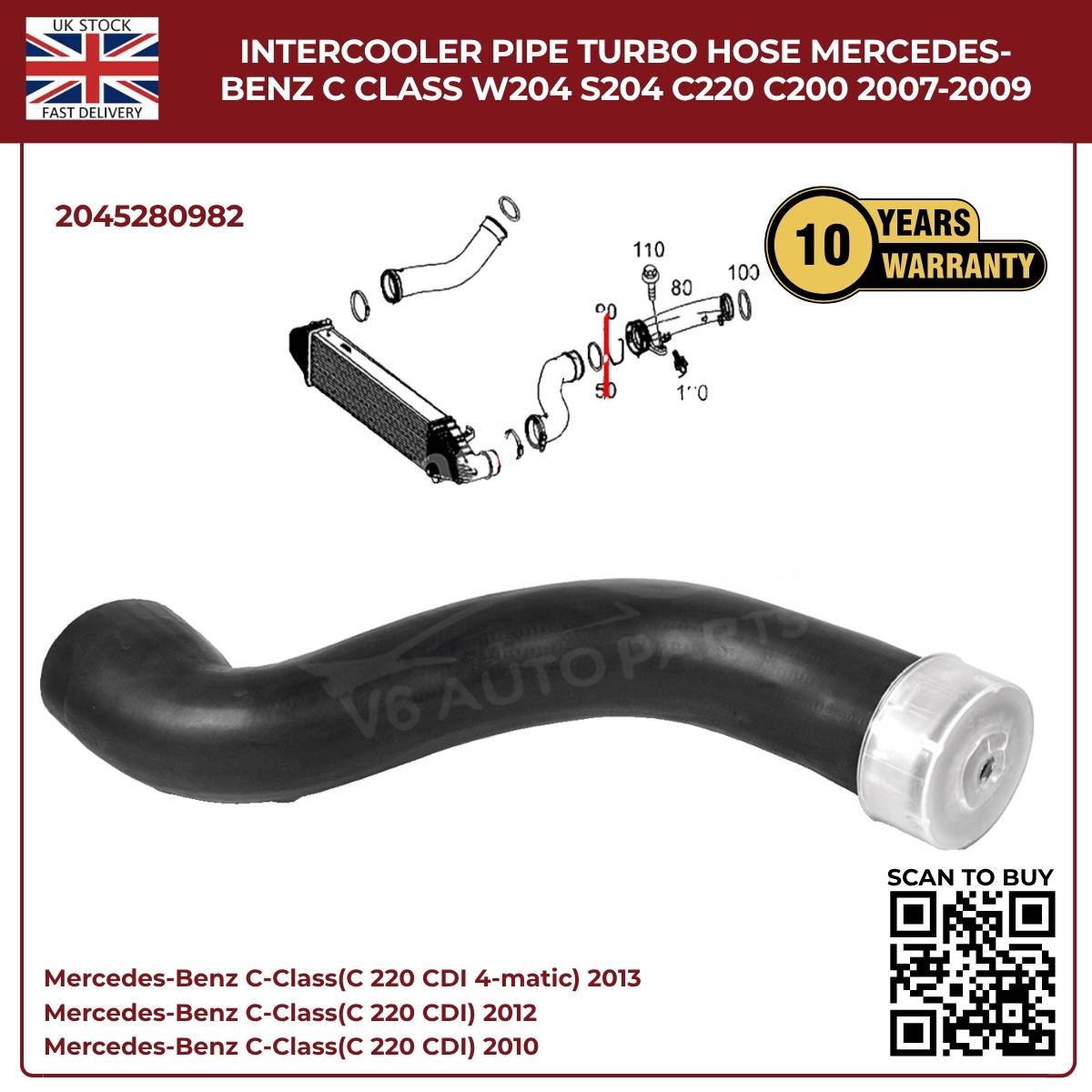 image of C Class C220 C200 intercooler pipe 2007 to 2009 2045280982