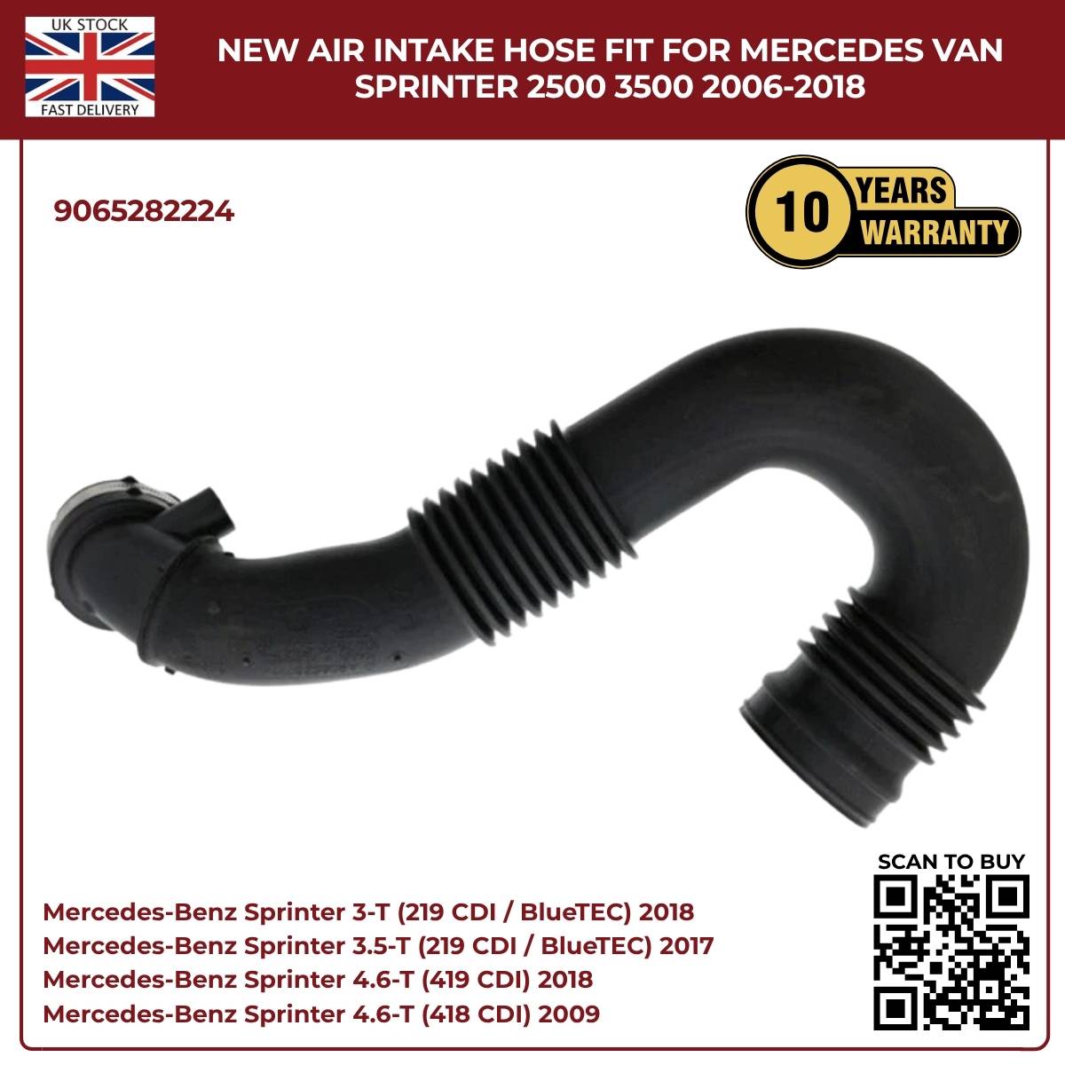 For Mercedes Sprinter Diesel Air Intake Hose A9065282224 (2006–2018, W906 OM642)