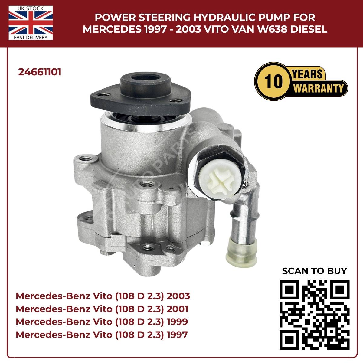 Mercedes‑Benz Vito W638 Power Steering Pump — Hydraulic Replacement (1996–2003 Minibus/Van, Part 24661101)