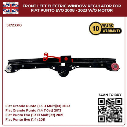 Front Left Electric Window Regulator (No Motor) – Fits Fiat Grande Punto & Punto Evo 2005–2023 | OEM 51723318