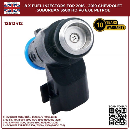 8x Fuel Injectors | OEM 12613412 | Fits 2016–2019 Chevrolet Suburban 3500 V8 6.0L Petrol