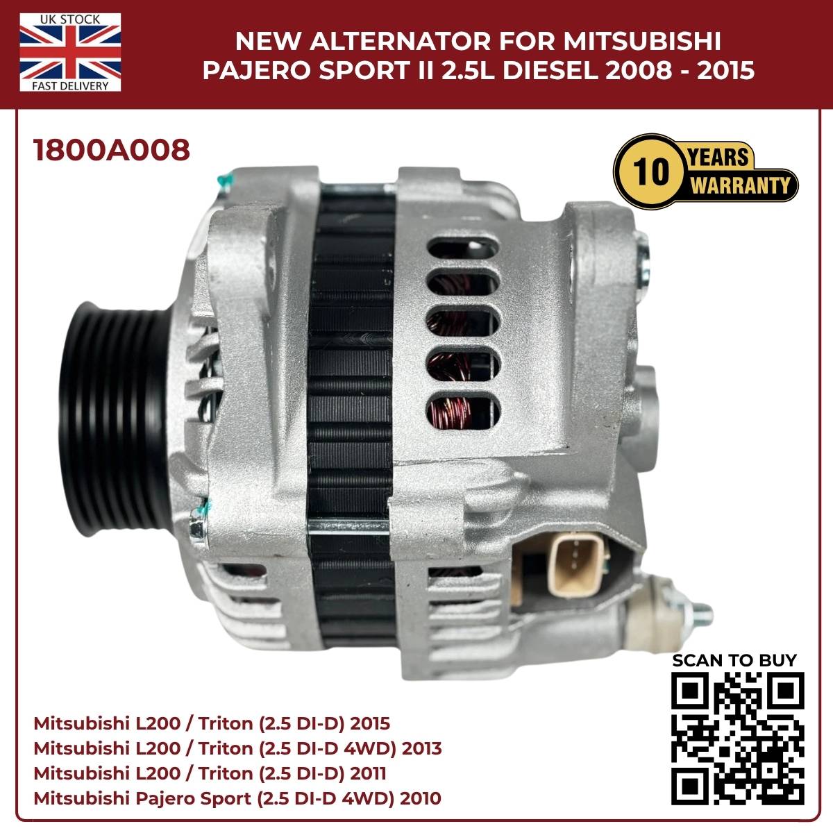 1800A008 Alternator – Mitsubishi L200 2008–2015 / Pajero Sport II 2.5L Diesel
