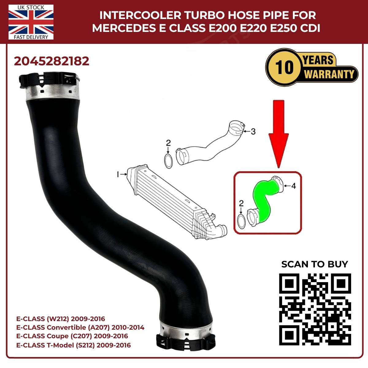Mercedes-Benz Intercooler Turbo Hose Pipe – Fits E-Class E200, E220, E250 CDI (OE 2045282182)