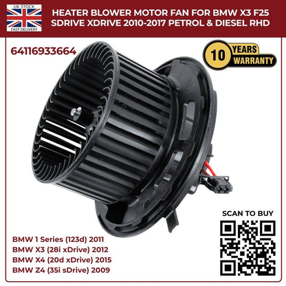 Image of Replacement Blower Motor Fan 64116933664 for BMW E90 E91 E92 X1