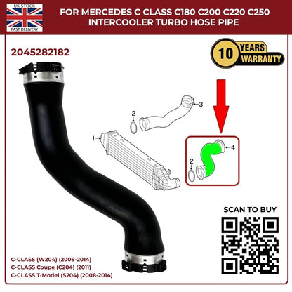 Mercedes C‑Class Intercooler Turbo Hose Pipe – C180 C200 C220 C250 | OE 2045282182 – Black Grille