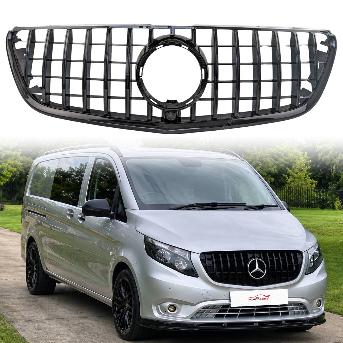 For Mercedes Vito W447 (2014–2023) Front Bumper GT Panamericana Grille – Gloss Black (114/116 Box Van)