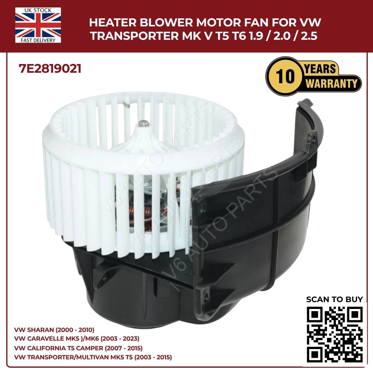 Image of VW Transporter T6 Heater Blower Fan 7E2819021A for 1.9 2.0 2.5 Engines