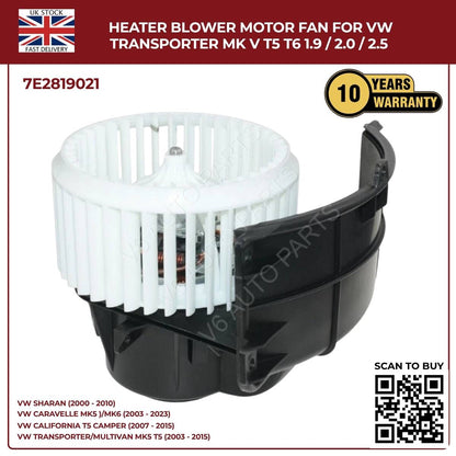 Image of VW Transporter T6 Heater Blower Fan 7E2819021A for 1.9 2.0 2.5 Engines