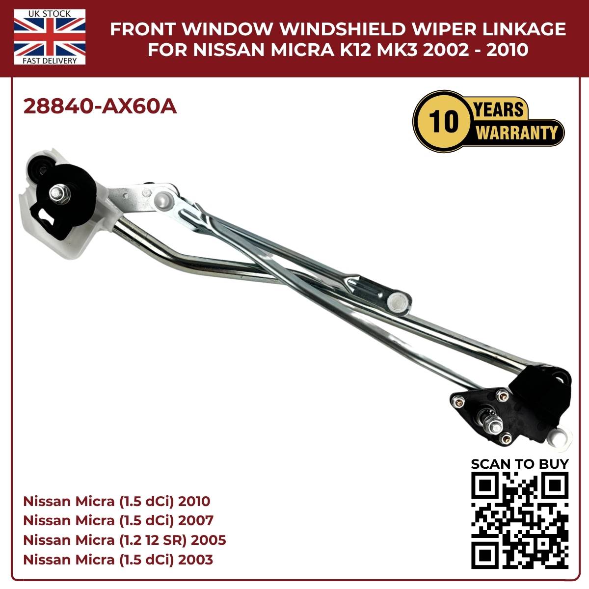Nissan Micra K12 Front Windscreen Wiper Motor Linkage (2003–2010) – Direct Fit Replacement 28840‑AX60A