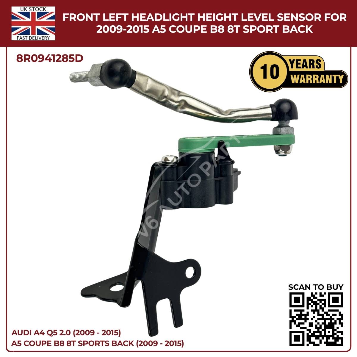 Front Left Headlight Level Sensor for Audi A4 / Q5 (2009–2015) – OEM 8R0941285E