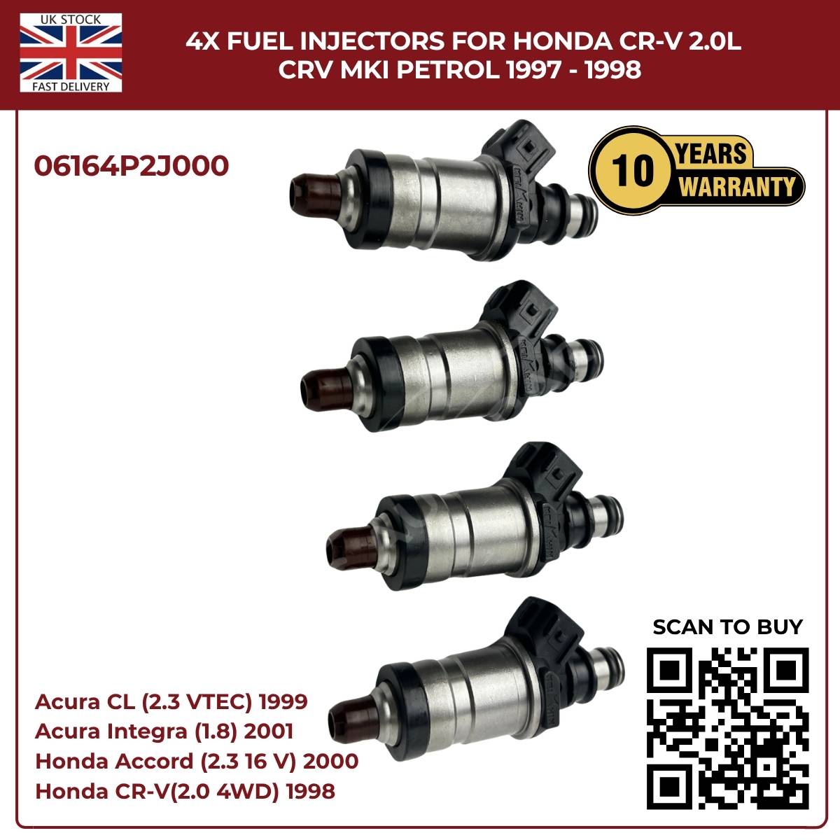 Image of fuel injector set 06164-P2J-000 for Honda CR-V MK1 2.0L