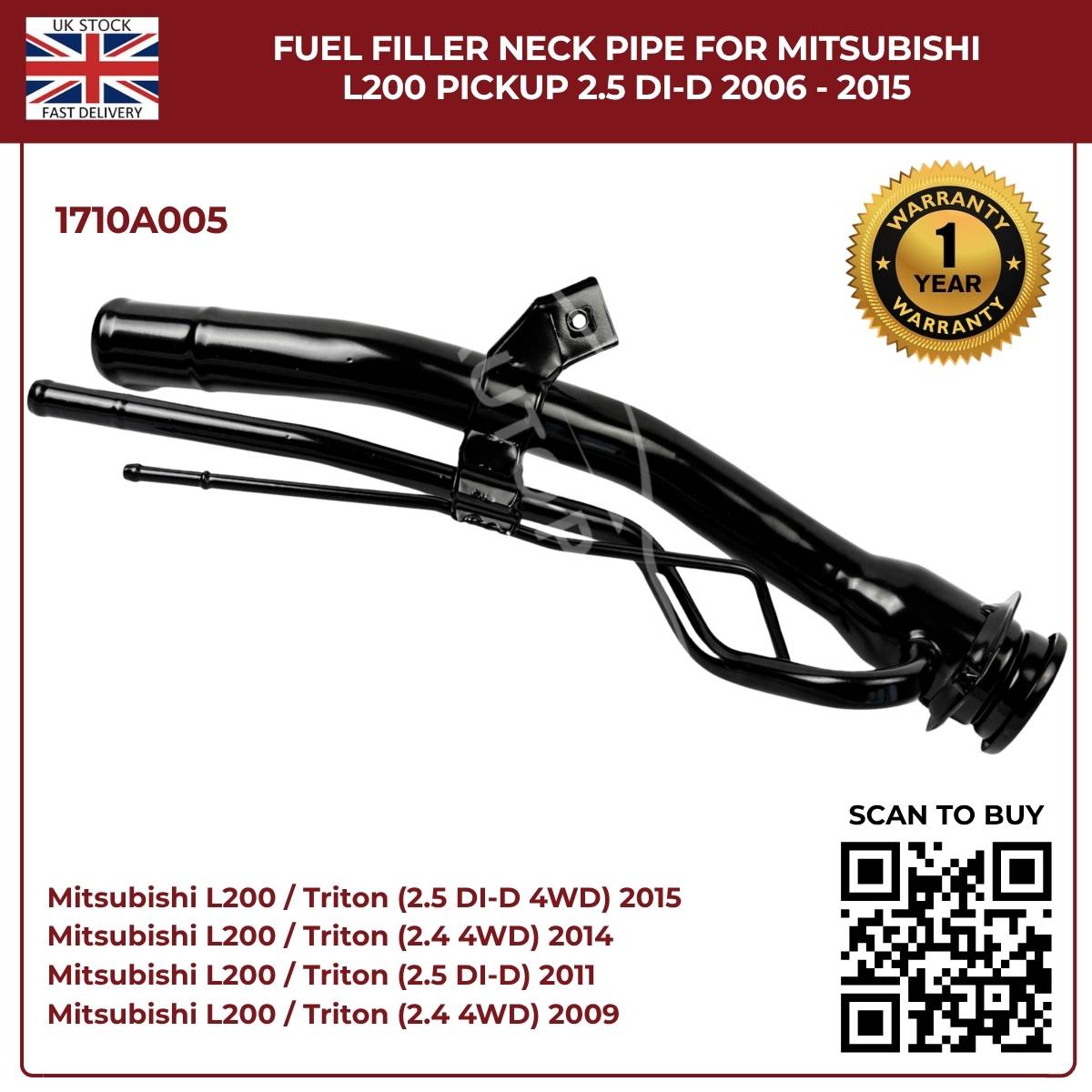 Fuel Filler Neck Pipe for Mitsubishi L200 Pickup 2006–2015 2.5 DI‑D – Part 1710A005