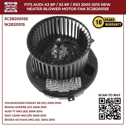 Heater Blower Motor Fan For Audi TT MK2 2006–2014 / A3 8P S3 – OEM 1K2820015A, 3C2820015E