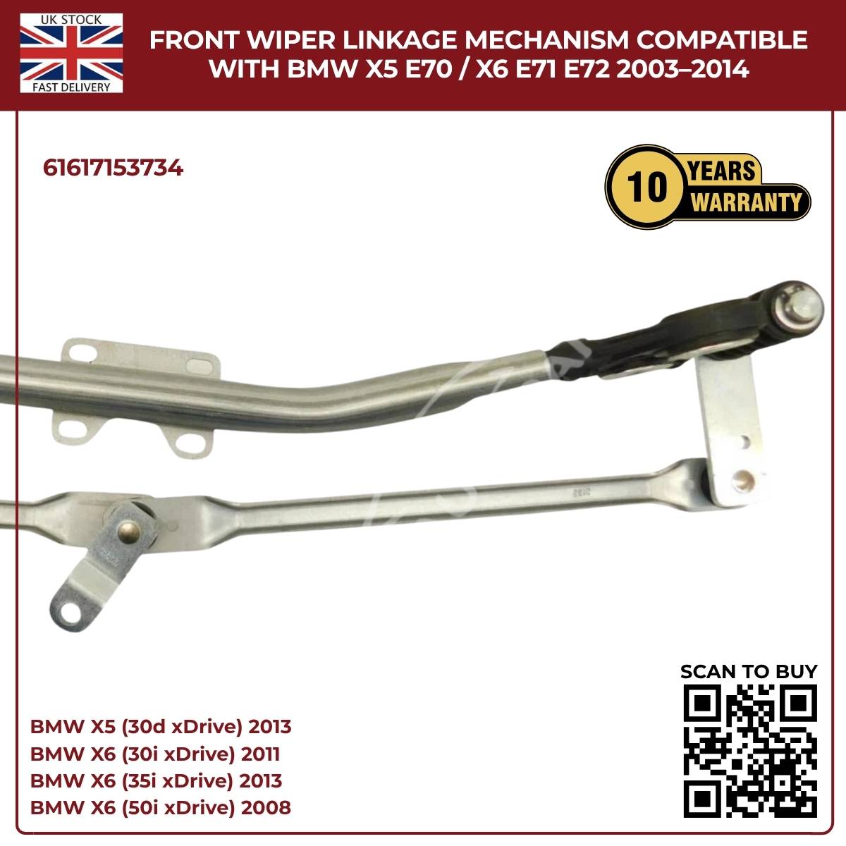 Front Windscreen Wiper Linkage Assembly  For BMW X5 E70 (2007–2013) / X6 E71 E72 (2008–2014)– RHD, OE Quality Replacement
