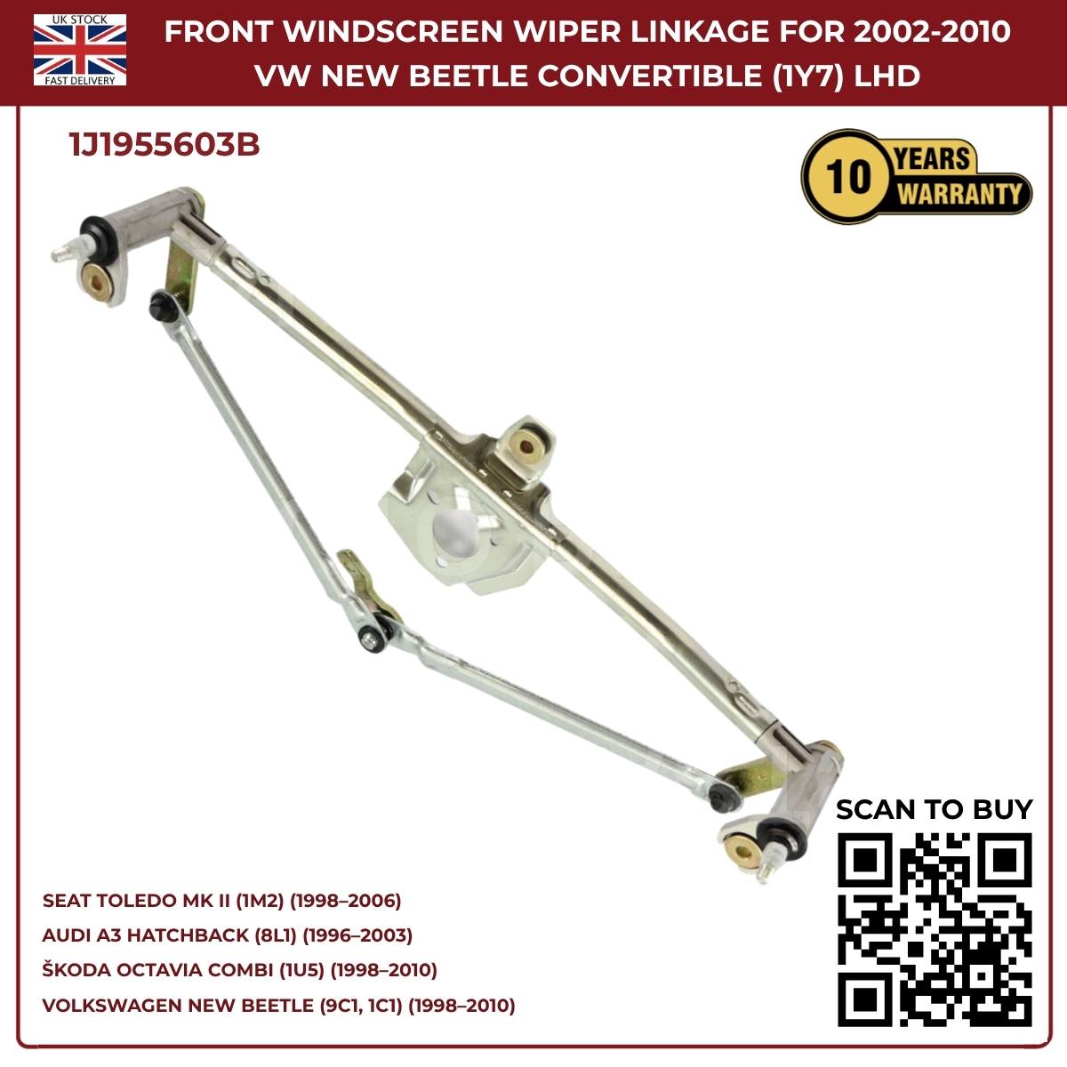 Front Windscreen Wiper Linkage – Fits 2002‑2010 VW New Beetle Convertible (1Y7) LHD | OEM 1J1955603B