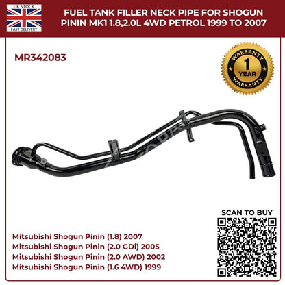 Fuel Filler Neck Pipe MR342083 for Mitsubishi Shogun Pinin MK1 1999–2007 AWD Petrol 1.8