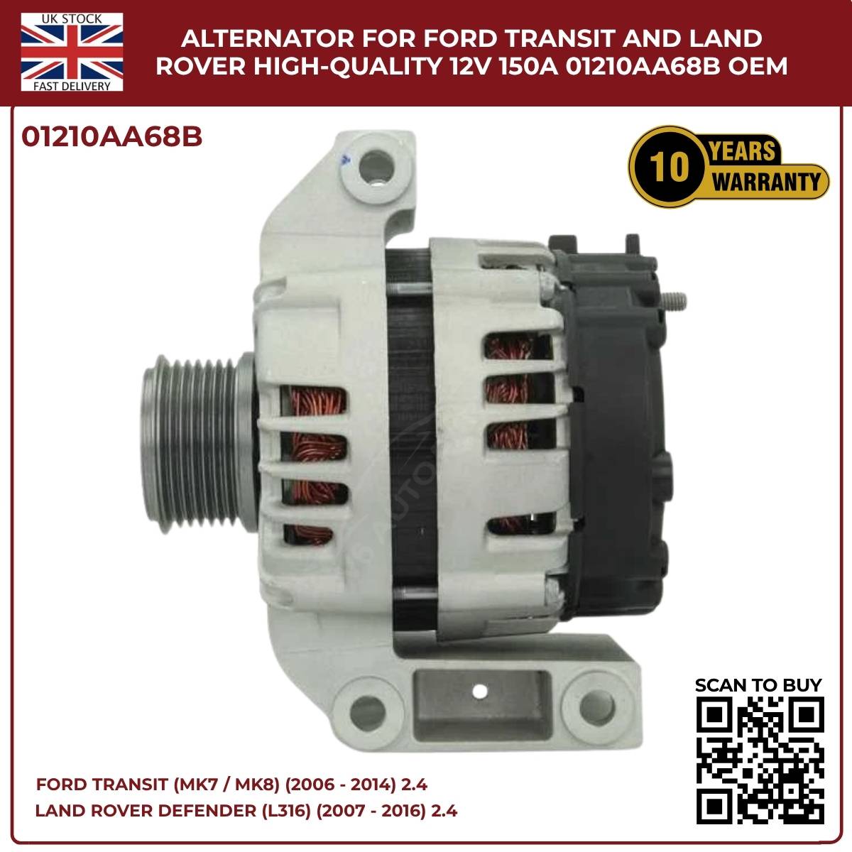 Ford Transit MK7 Alternator 2.4 TDCi Diesel 2006‑2014 – OEM Replacement (1372737 / 1581844 / 1730987)