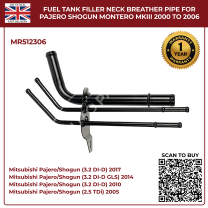 Fuel Tank Filler Neck Breather Pipe MR512306 For Mitsubishi Pajero Shogun Montero MK3 (2000–2006 Diesel)