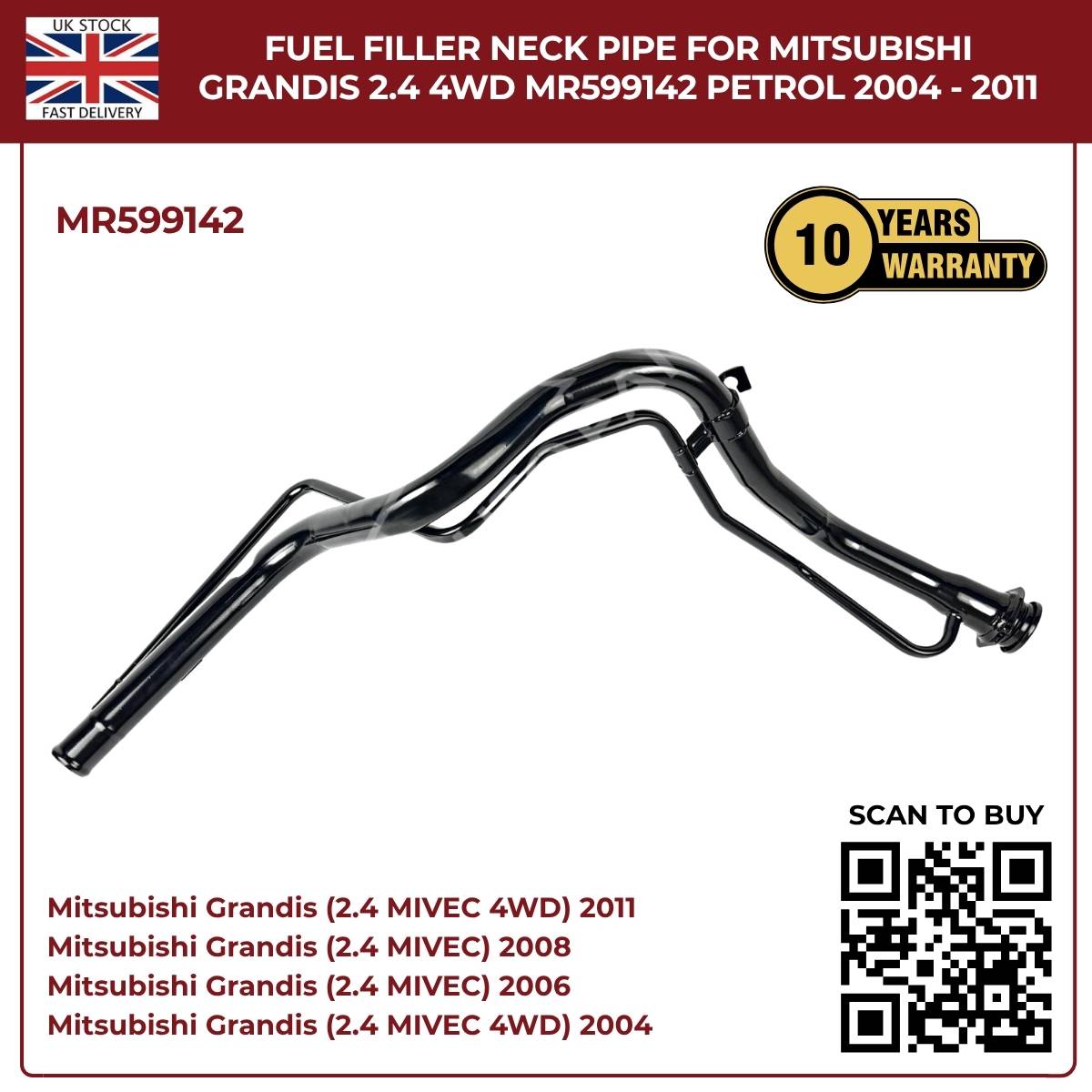 image of Mitsubishi Grandis 2004 to 2011 fuel filler pipe MR599142