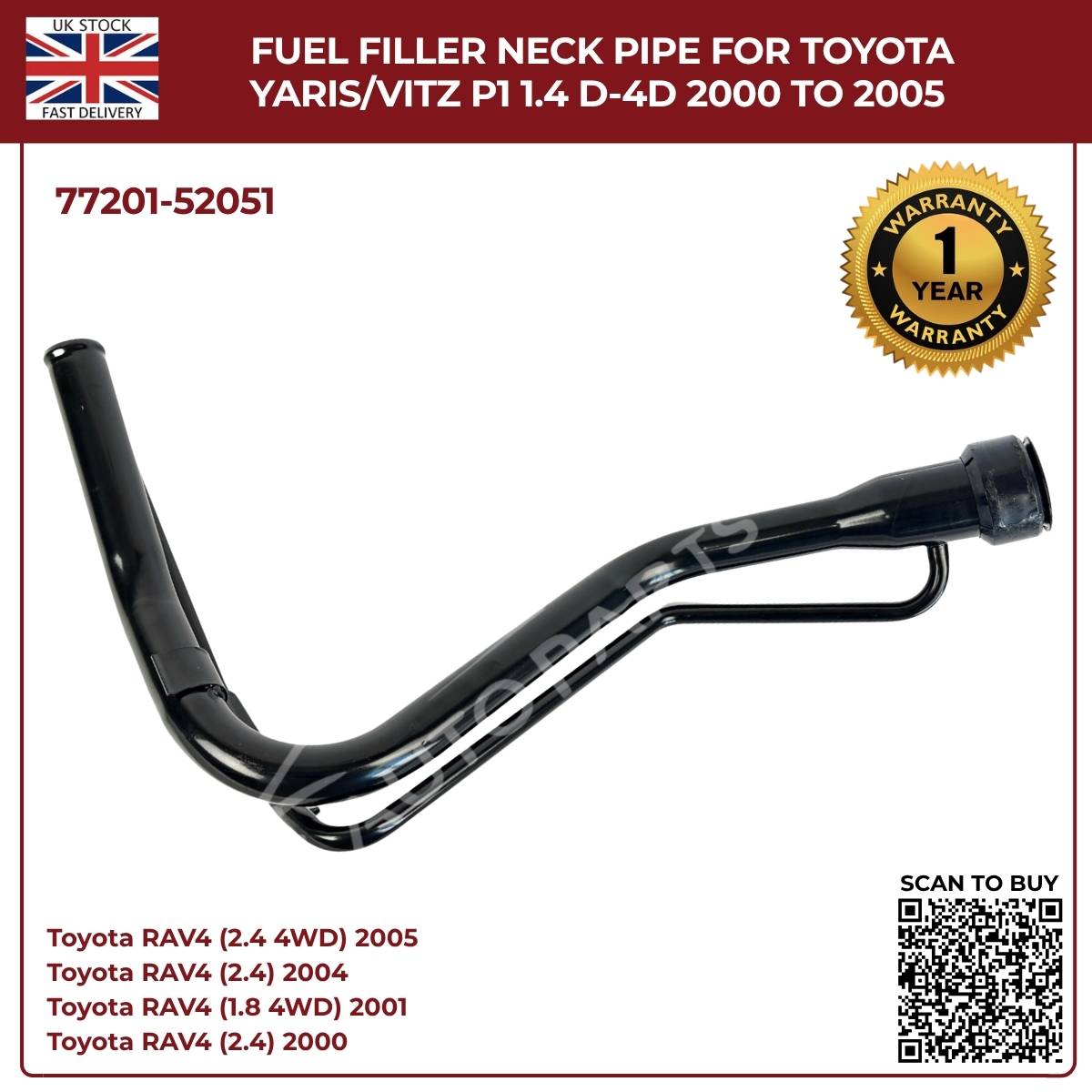 Fuel Filler Neck Pipe For Toyota Yaris/Vitz 1.4 D-4D Diesel (2000–2005) | OEM Replacement 77201-52051