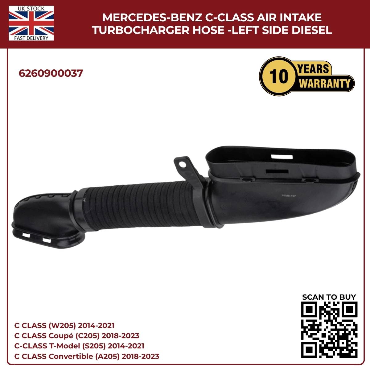 For Mercedes‑Benz C‑Class Diesel Air Intake Turbo Hose (Left Side) — A6260900037