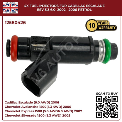 4× Fuel Injectors 12580426 – Fits 2002–2006 Cadillac Escalade ESV 5.3L & 6.0L Petrol Flex Fuel