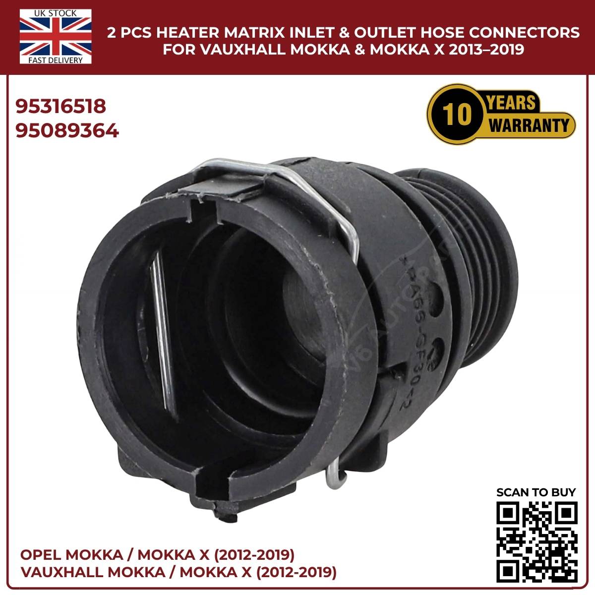 2 PCS Heater Matrix Inlet & Outlet Hose Connectors For Vauxhall ΜΟΚΚΑ Χ 2013-19