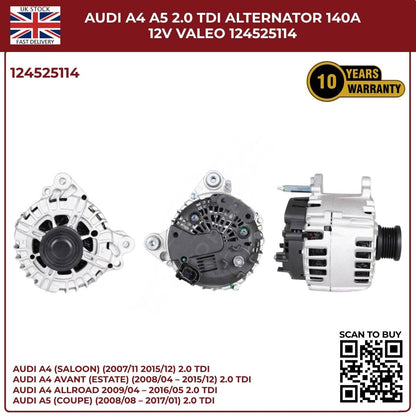 Bosch/VALEO Alternator 140A 12V – Fits Audi A4 A5 2.0 TDI – Part No. 0124525114
