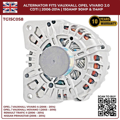 TG15C058 Alternator – 12V 150A | Fits 2006‑2014 Opel/Vauxhall Vivaro A 2.0 CDTi Diesel