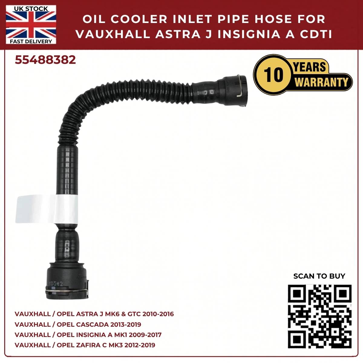 Vauxhall Opel Saab Chevrolet Black Left Oil Cooler Inlet Hose Pipe 55488382