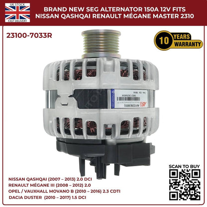 Alternator 23100‑7033R 12V 150A – Renault Master MK3, Vauxhall Movano B MK2, Nissan NV400