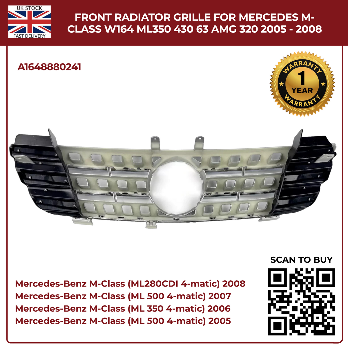 Front Radiator 7-Hole Chrome Grille – Mercedes-Benz M-Class W164 (2005–2008)