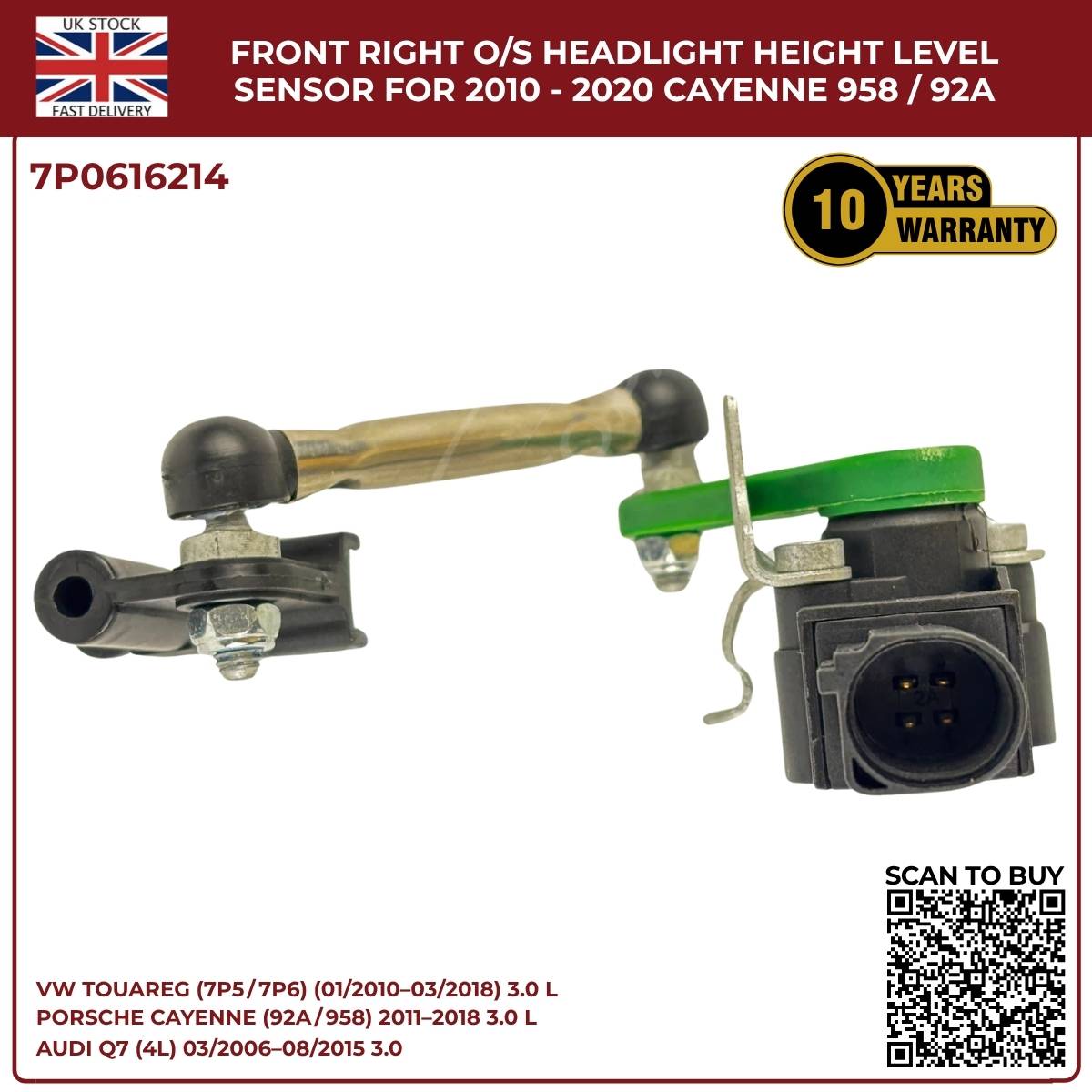 Image of Porsche Cayenne front right suspension height level sensor 7P0616214