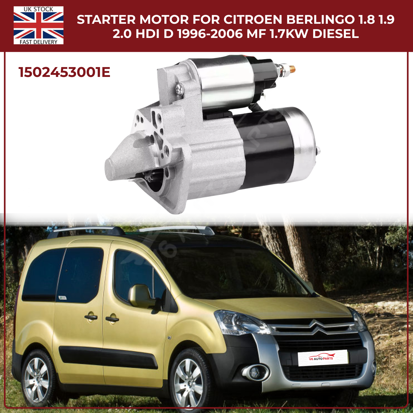 Starter Motor For Citroen Berlingo 1.8 1.9 2.0 HDi D 1996-2006 MF 1.7KW Diesel