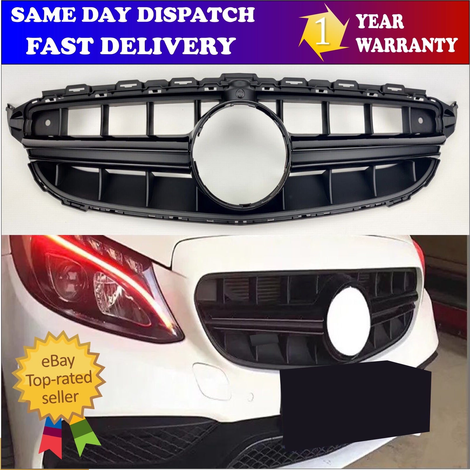 For Mercedes C-Class A205 C220 4-Matic Grill Front Bumper AMG Style Grille 2014-2018