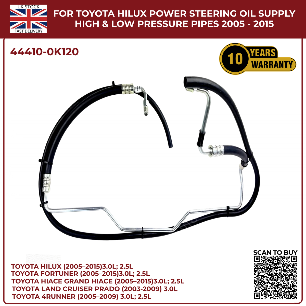Toyota Hilux Power Steering Oil Supply & Return Pipes (High & Low Pressure) 2005–2015 | Diesel Models