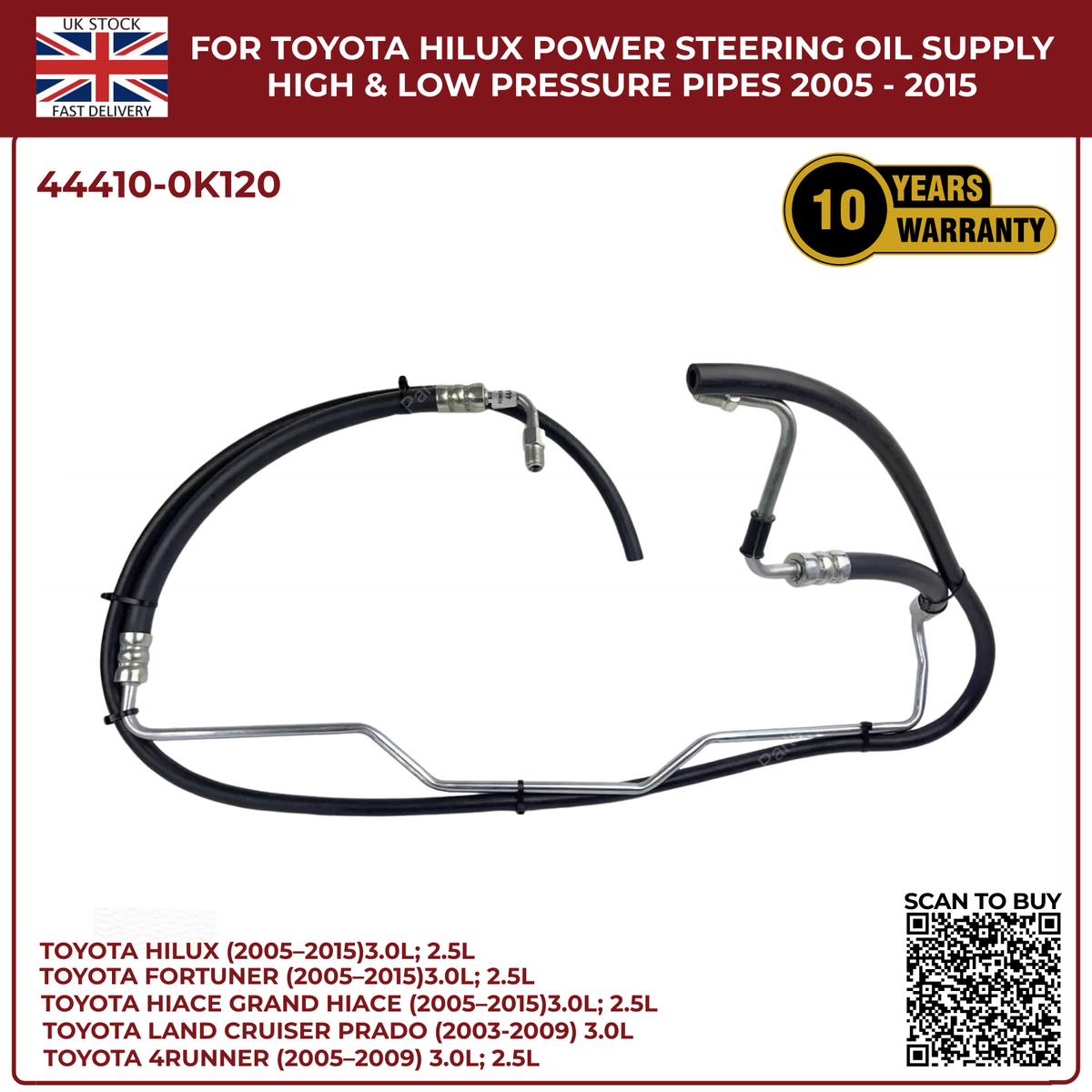Toyota Hilux Power Steering Oil Supply & Return Pipes (High & Low Pressure) 2005–2015 | Diesel Models
