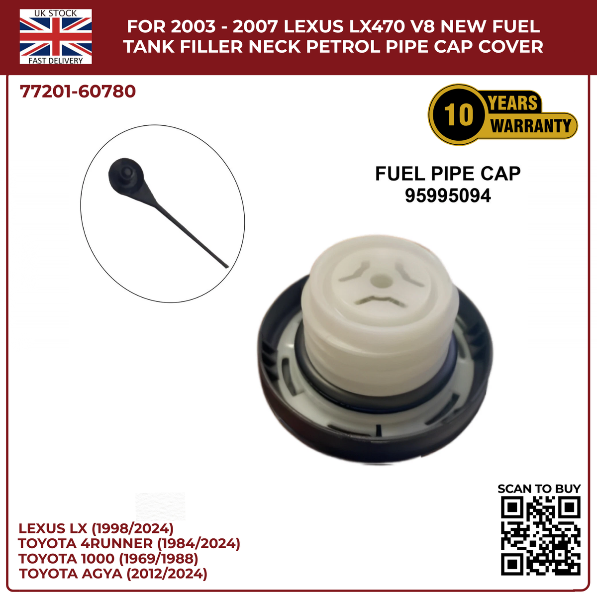 For 2003 - 2007 LEXUS Lx470 V8 New Fuel Tank Filler Neck Petrol Pipe Cap Cover