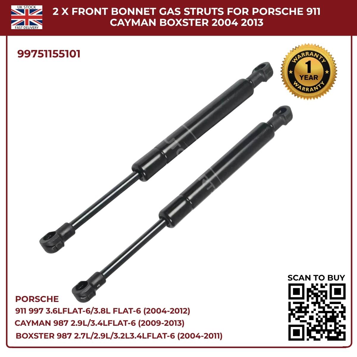 Image of front bonnet gas strut 99751155101 for Porsche Boxster 987
