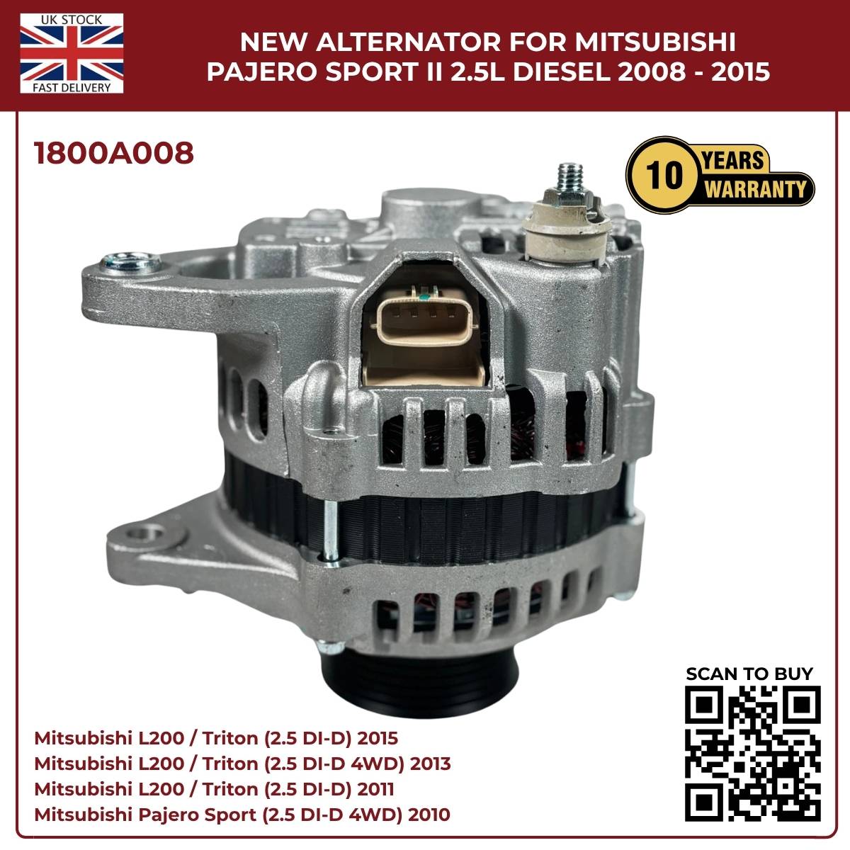 1800A008 Alternator – Mitsubishi L200 2008–2015 / Pajero Sport II 2.5L Diesel
