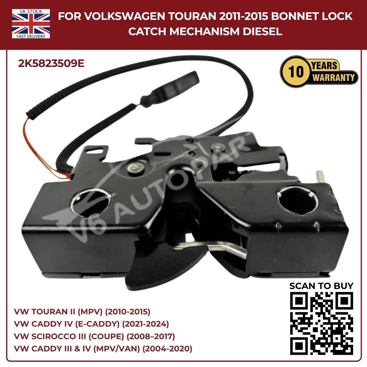 Bonnet Lock Catch Mechanism for VW Caddy MK4 2011–2020 | OEM 2K5823509E